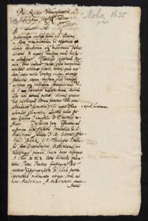 Todesanzeige des stud. theol. Johann Martin Mohr, Stipendiarius Martinianus, Sohn des Praetor Grübingensi Praefectura Göppingensis, 1635.
