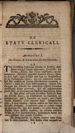 Diatriba de statu clericati et variis eiusdem adiunctis
