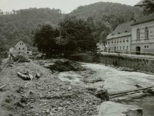 Hochwasserkatastrophe, zerstörte Bahnanlagen, Glashütte, Müglitztal