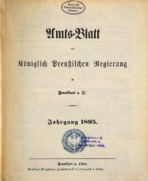 Amtsblatt der Regierung zu Frankfurt a.d. Oder. 1895