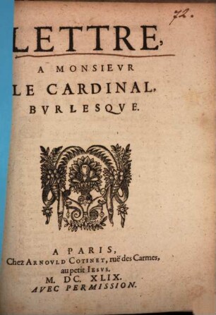Lettre à Msr. le Cardinal
