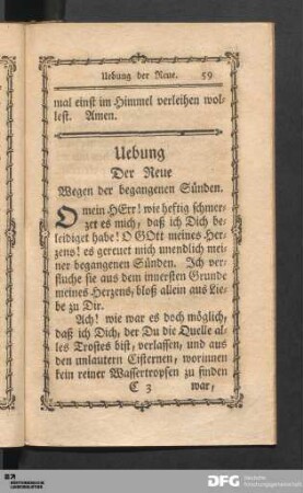 Uebung Der Reue Wegen der begangenen Sünden.