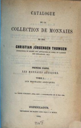 Catalogue de la collection de monnaies de feu Christian Jürgensen Thomsen, I,1