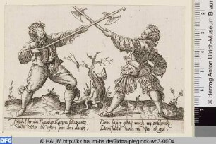 Zwei kämpfende Soldaten mit Hellebarden