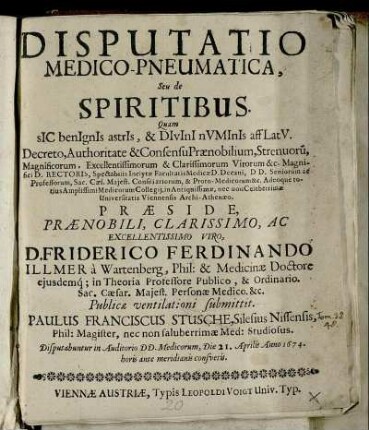 Disputatio Medico-Pneumatica, Seu de Spiritibus