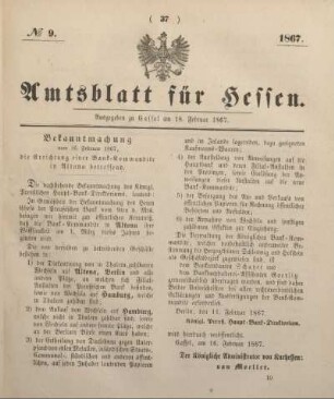 № 9. Ausgegeben zu Cassel am 18. Februar 1867.
