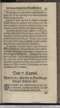 Das 7. Capitel. Vom Stylo, oder der in Briefen gehörigen Schreib-Art