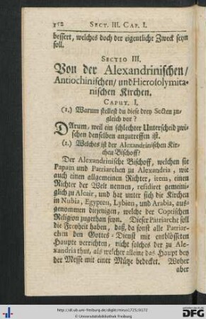 Sectio III. Von der Alexandrinischen, Antiochinischen, und Hierosolymitanischen Kirchen.