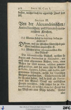 Sectio III. Von der Alexandrinischen, Antiochinischen, und Hierosolymitanischen Kirchen.