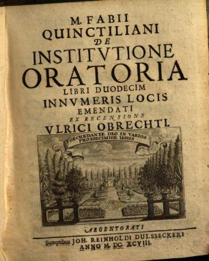 M. Fabii Quinctiliani De institutione oratoria : libri duodecim