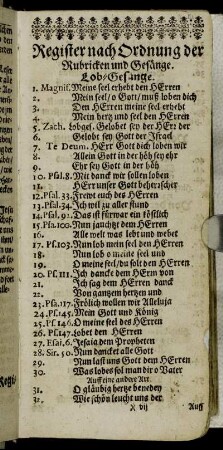 Register nach Ordnung der Rubricken und Gesänge.