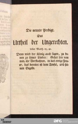 Die neunte Predigt. Das Urtheil der Ungerechten.