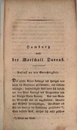 Hamburg und der Marschall Davoust : Aufruf an die Gerechtigkeit