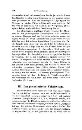 III. Das phonologische Vokalsystem
