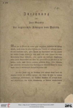 Zueignung an Ihro Majestät die regierende Königin von Baiern
