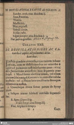 Curatio XXII. De Destillationibus Ac Catarrho è capite ad pulmones delabentibus