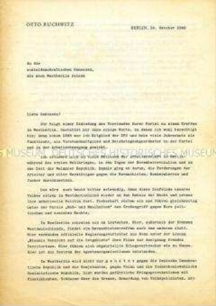 Offener Brief von Otto Buchwitz an die Mitglieder der SPD in der Bundesrepublik