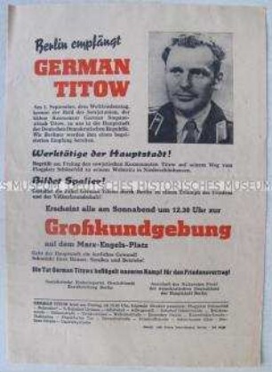 Propagandaflugblatt zum Empfang des sowjetischen Kosmonauten Titow in Berlin
