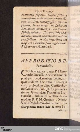 Approbatio R.P. Provincialis.