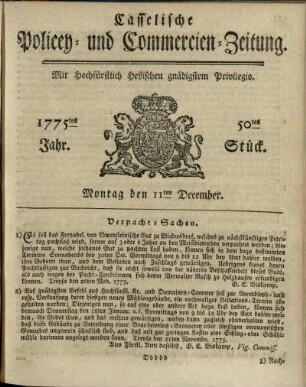 50tes Stueck, Montag den 11ten December 1775