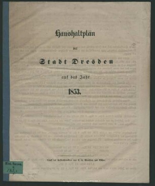 1853: Haushaltsplan der Stadt Dresden