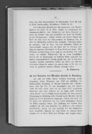 Zu den Arbeiten des Melchior Lorichs in Hamburg.