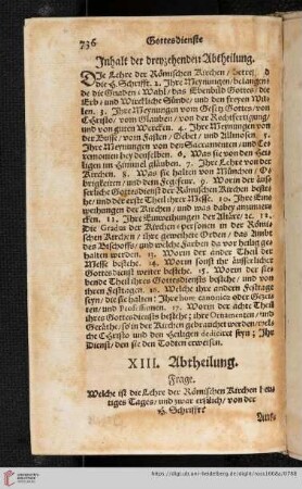 Inhalt der dreyzehenden Abtheilung