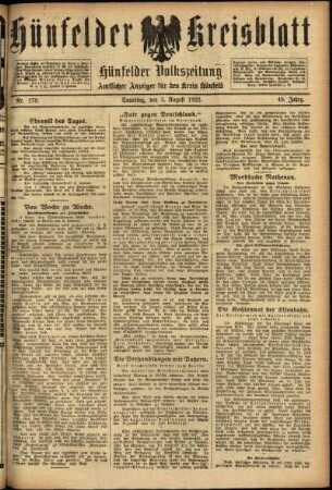 Ausgabe vom Samstag, den 05. August 1922.