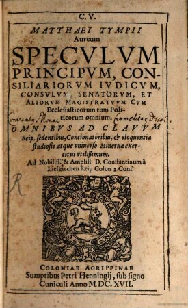 Aureum speculum Principum, Consiliariorum Iudicum