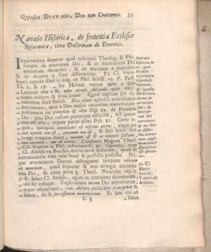 Narratio Historica, de sententia Ecclesiæ Reformatæ, circa Doctrinam de Decretis.