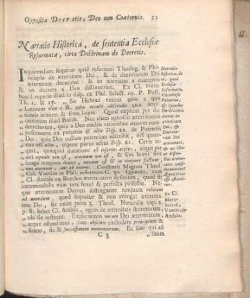 Narratio Historica, de sententia Ecclesiæ Reformatæ, circa Doctrinam de Decretis.