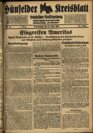 Erste Ausgabe vom Donnerstag, den 18. Mai 1933.