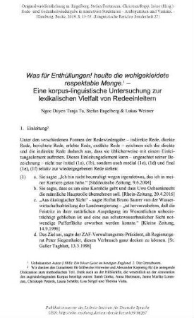 Was für Enthüllungen! heulte die wohlgekleidete respektable Menge – Eine korpus-linguistische Untersuchung zur lexikalischen Vielfalt von Redeeinleitern