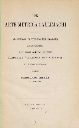 De arte metrica Callimachi : (Strassburger Doctordiss.)