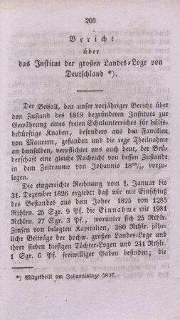 Bericht über das Institut der großen Landes-Loge von Deutschland.