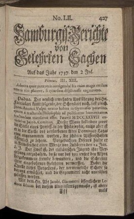 No. LII. den 2 Jul. 1737. - No. LX. den 30 Jul. 1737.