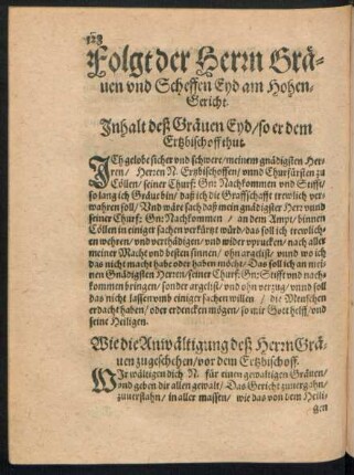 Folgt der Herrn Gräven und Scheffen Eyd am Hohengericht.