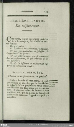 Troisieme Partie. Du raisonnement
