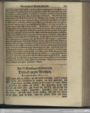 Am XI. Sonntag nach Trinitatis. Demuth gegen Menschen. Evangelium Luc. XIIX, 9-14