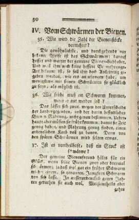 IV. Vom Schwärmen der Bienen.