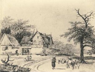 Dorfstrasse : Klengel-Album von Kirchbach. Dorfstrasse. Graphit und graue Tusche (vor 1824; J. C. Klengel)