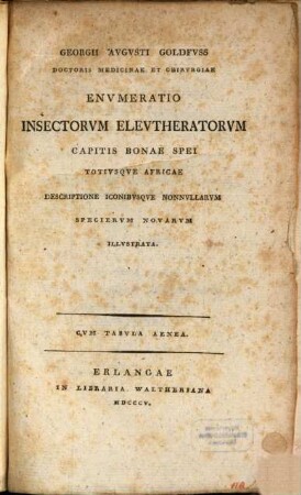 Enumeratio insectorum eleutheratorum Capitis bonae spei totiusque africae