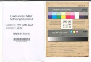 Entnazifizierung Maria Bremer , geb. 05.10.1919 (Verwalterin)