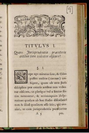 Titulus I. Quare Jurisprudentia præceteris artibus tam videatur obscura?