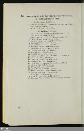 Kirchenvorstand und Kirchgemeindevertretung im Jubiläumsjahr 1926
