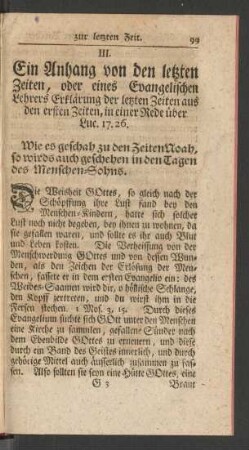 III. Ein Anhang von den letzten Zeiten, oder eines Evangelischen Lehrers Erklärung der letzten Zeiten