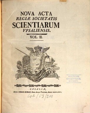 Nova acta Regiae Societatis Scientiarum Upsaliensis, 2. 1775