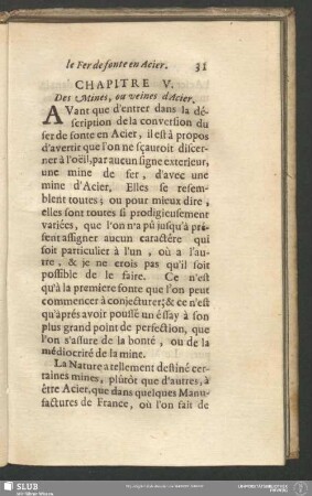 Chapitre V. Des Mines, ou veines d'Acier