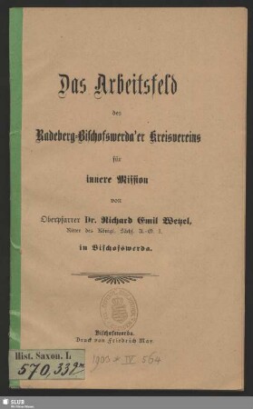 Das Arbeitsfeld des Radeberg-Bischofswerda'er Kreisvereins für Innere Mission