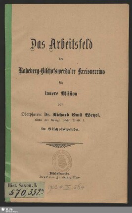 Das Arbeitsfeld des Radeberg-Bischofswerda'er Kreisvereins für Innere Mission